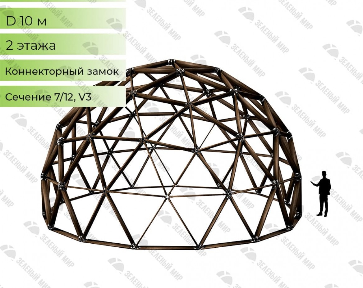 Геодезический купольный каркас - G10 - 74м2, частота V3, сечение 7/12